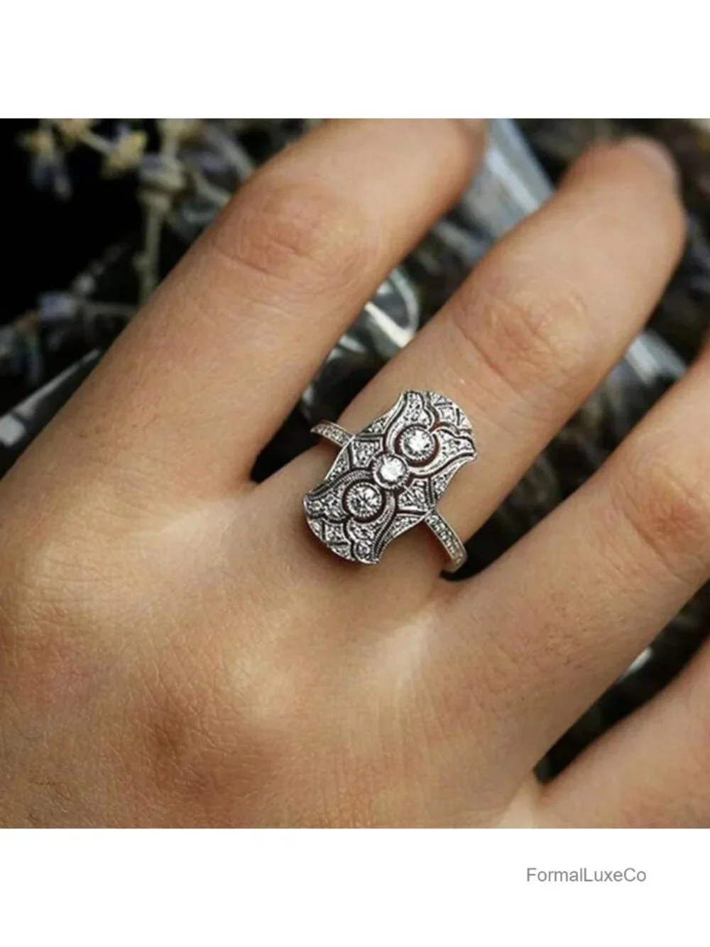 Vintage 925 Sterling Silver Full Diamond Gemstone Ring Cocktail Eternity Band